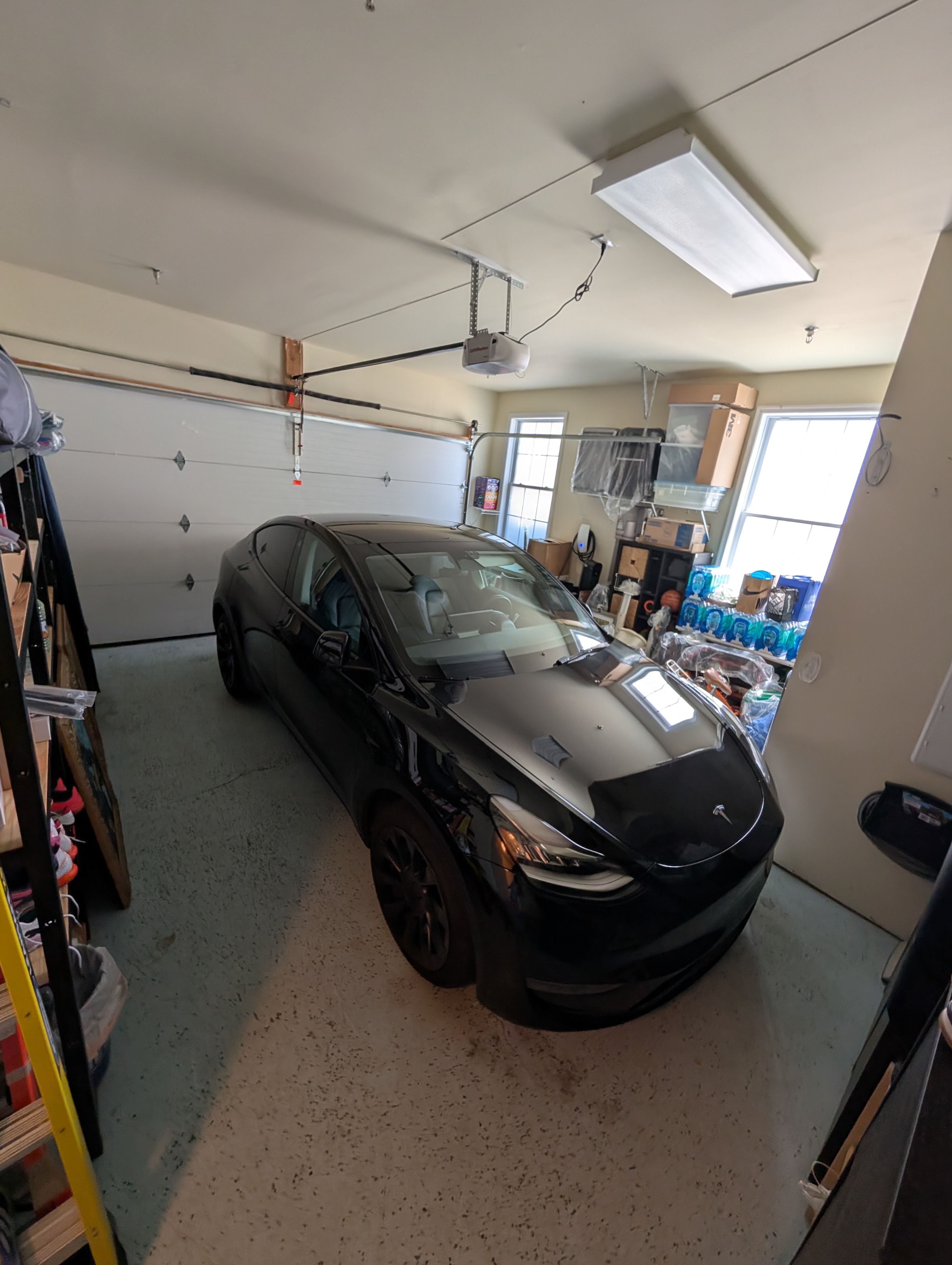 Tesla in garage